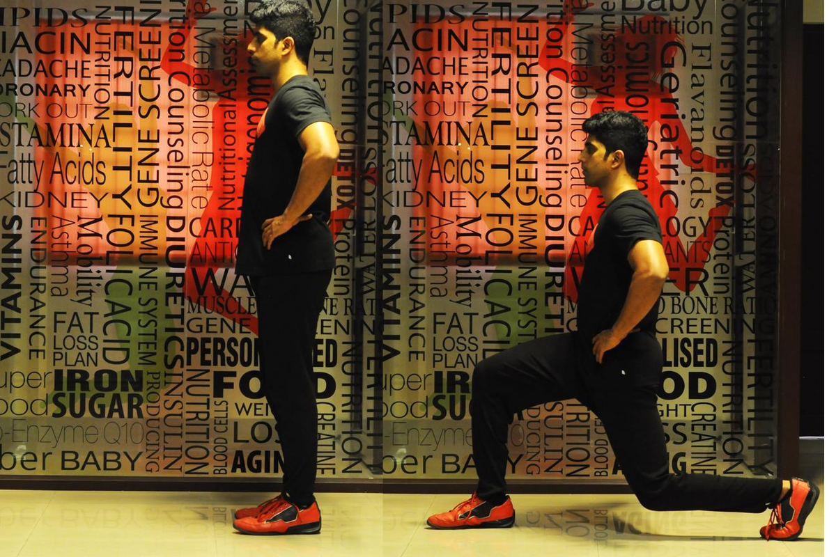 Reverse lunge sequence, side view